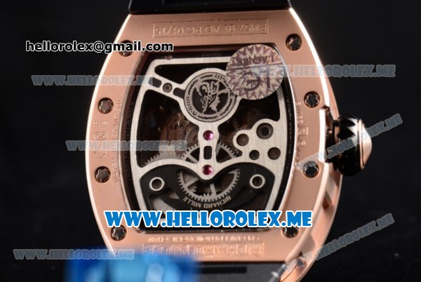 Richard Mille RM 51-01 Tourbillon Tiger and Dragon Asia Manual Winding Rose Gold Case with Seleton Dial and Dot Markers Black Rubber Strap - Click Image to Close